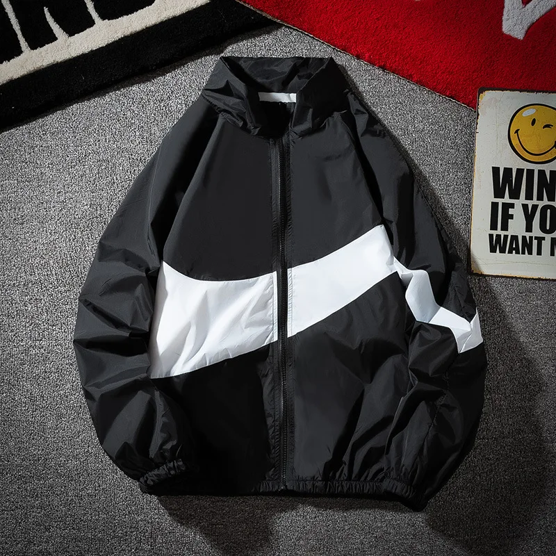 

Мужская тонкая толстовка с капюшоном, черная/белая/серая толстовка с длинным рукавом, на молнии, с цветными вставками, верхняя одежда для ве...