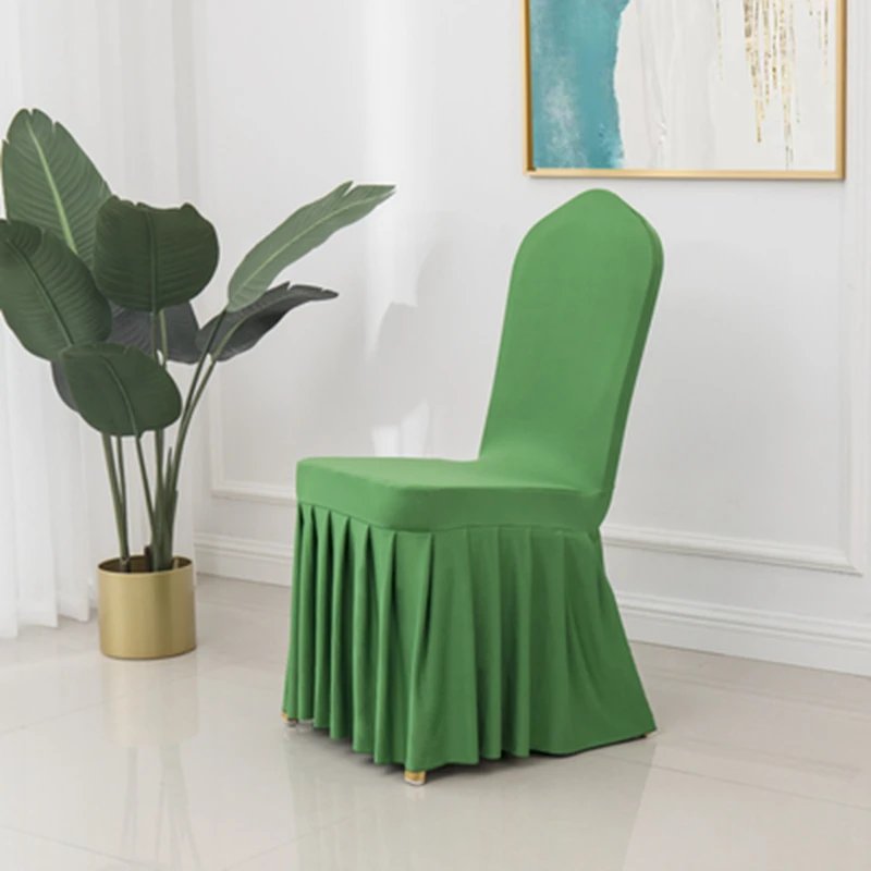 

Green Colour Skirted Chair Covers Spandex Lycra Universal Ruffled Chair Covers Wedding Decoration Ruched Thick