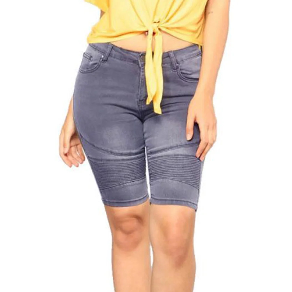 Шорты женские джинсовые с завышенной талией длинные эластичные классические