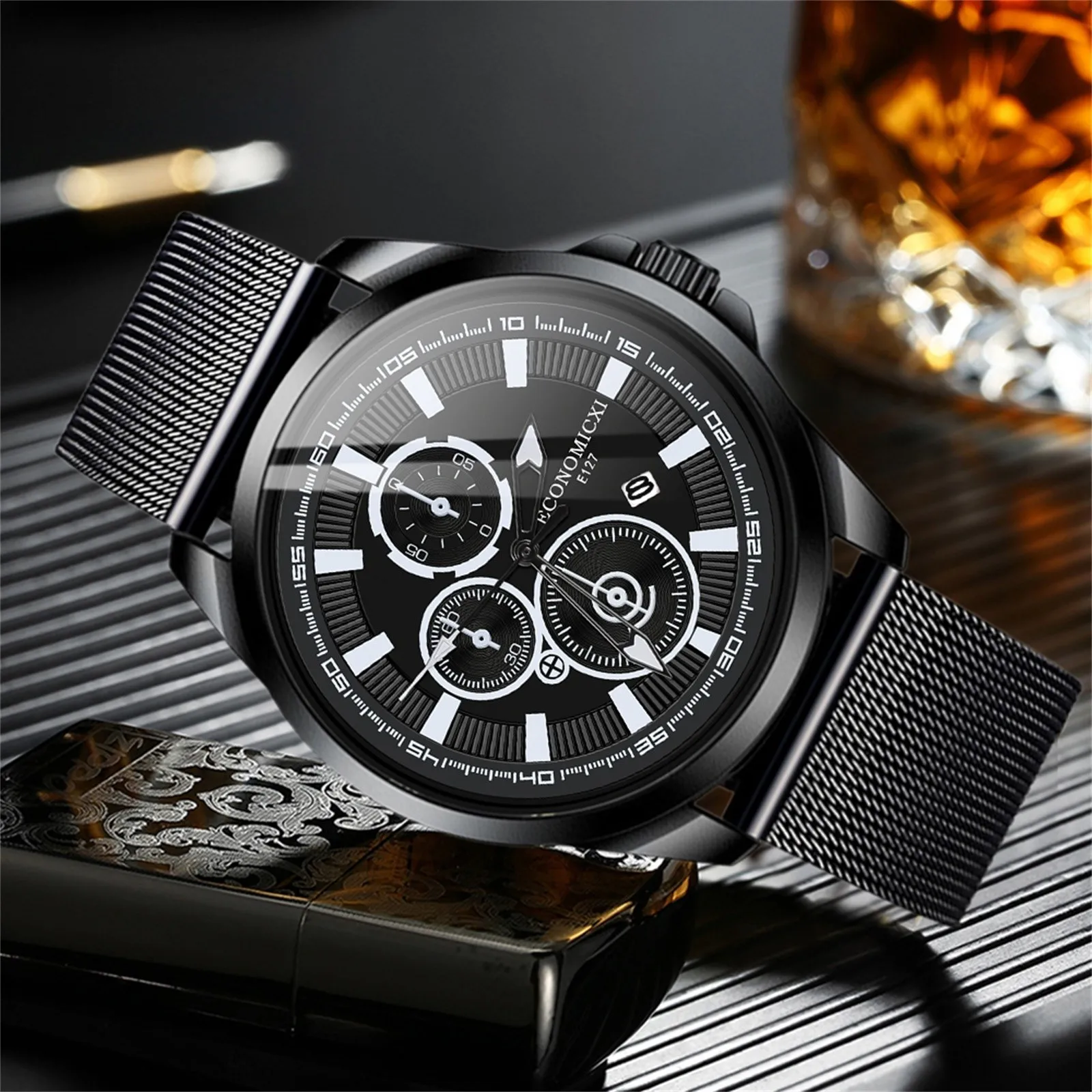 

Classic Luxury MenS Quartz Wristwatch MenS Analog Quartz Wrist Watches Ultra Thin Stainless Steel Mesh Relogio Masculino