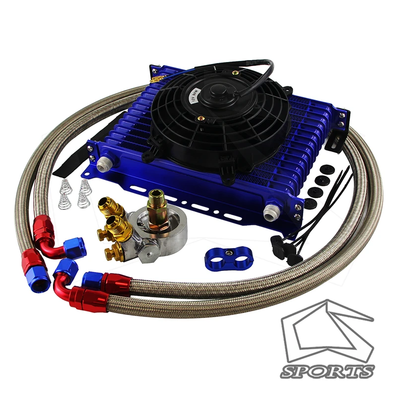 15 рядов комплект масляного радиатора с термостатом адаптера фильтра + 7 дюймов