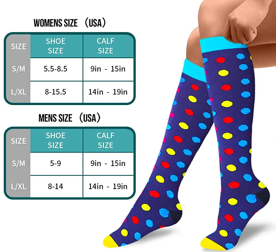 

Compression Socks for Men and Women 6 PAIRS/SET 20-30 MmHg Nursing Athletic Travel Flight Sport Socks Compression
