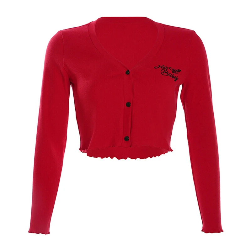 Женский вязаный кардиган с длинным рукавом на 3 пуговицах красный свитер