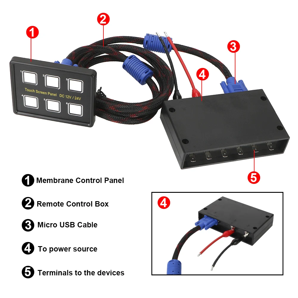 

Slim Touch Circuit Control Panel Box 6 Gang LED Switch Panel for Car Marine Caravan Touch Screen Switches Panel 12V/24V