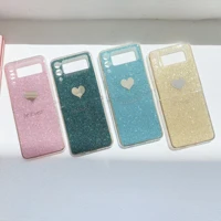 2in1 glossy bling love heart phone case for samsung galaxy z flip3 fold 3 2 sparkling glitter ultra thin hard pc back cover