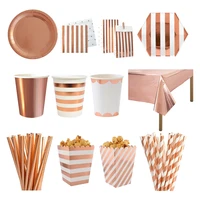 rose gold disposable party tableware paper plates napkins straws cups baby shower birthday party decoration kids party supplies