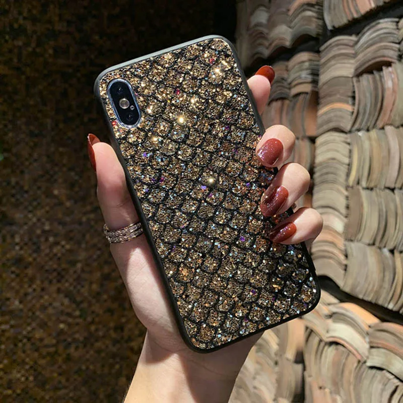 Блестящий блестящий чехол в виде чешуи русалки для iPhone XS MAX XR X Роскошный 7 6 6S 8 Plus