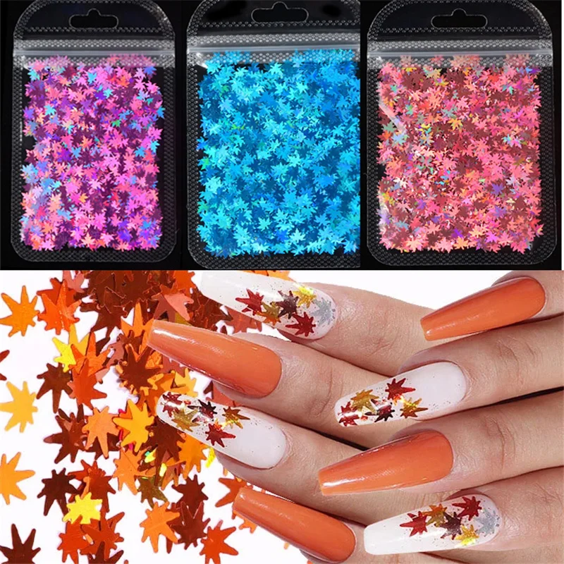 

Mix Color Maple Leaf Flake Manicure Nail Sequins 3D Glitter Mirror Sparkly Holographic Mirror Sparkly DIY Art Nail Decoration