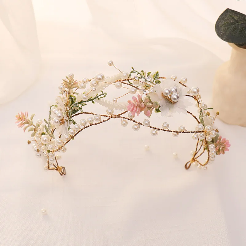 

Bridal Headband with Simulated Pearl Flowers Charming Hairbands Wedding Hair Jewlery Accessories Korean Style Bride Headpieces