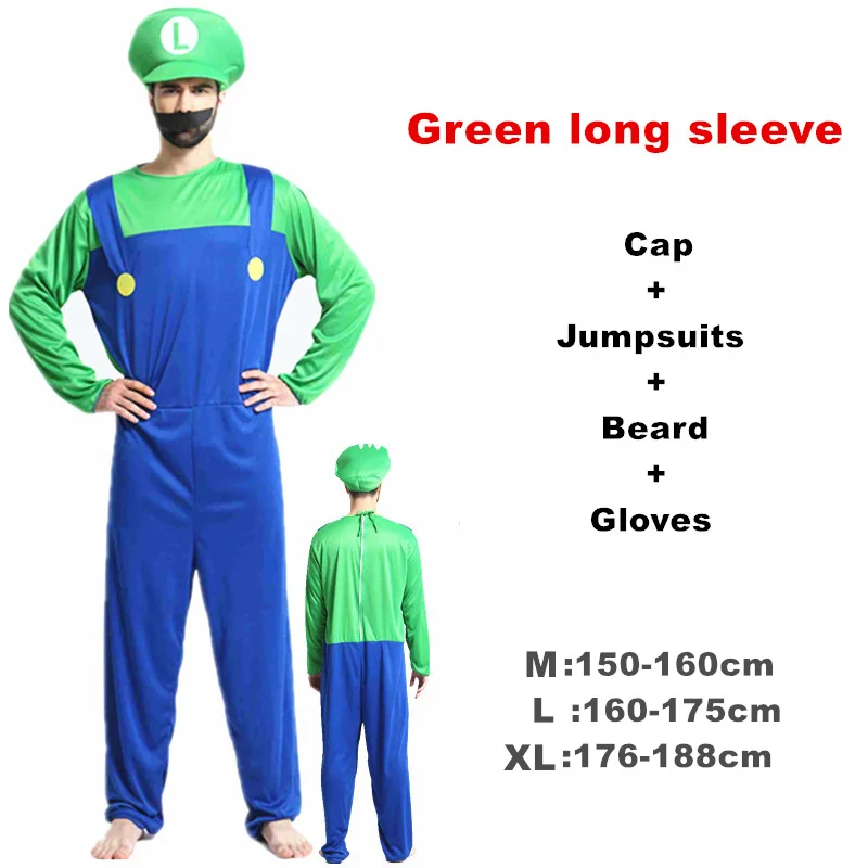Взрослый Хэллоуин Супер Марио Детский костюм косплей семья Funy Luigi Bros сантехник Пурим костюм нарядное платье Рождественские Вечерние