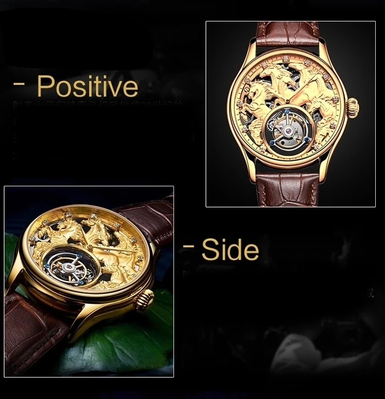 Индивидуальные мужские наручные часы высокого класса Tourbillon 24K золотые мужские водонепроницаемые часы автоматические механические часы