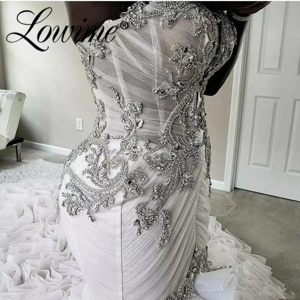 Crystals Pink Wedding Dresses 2021 Tiered Skirt Ruffles Mermaid Wedding Gown Customized Plus Size Bridal Gowns Vestidos De Novia