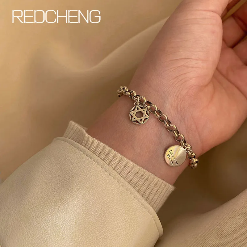 REDCHENG 925 браслет со смайликом звездой и вафелью для женщин модное креативное