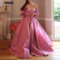 fivsole elegant pink prom dress bishop sleeves high slit taffeta evening dresses sweetheart a line long party gowns with buttons