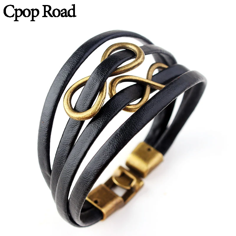 Cpop винтажный бесконечный многослойный кожаный браслет Double 8 Lucky Punk ювелирные