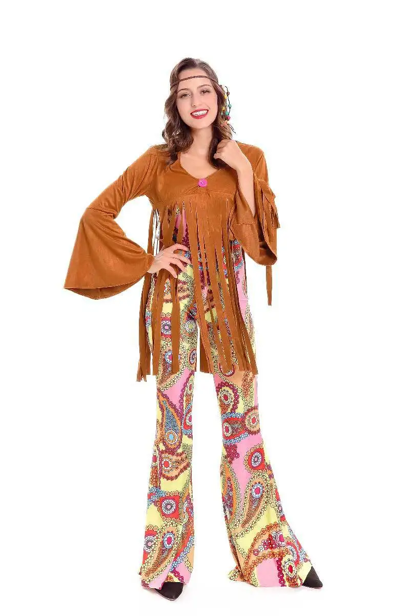 Взрослые женщины 70s смешной винтажный цвет цветочный Печатный Костюм