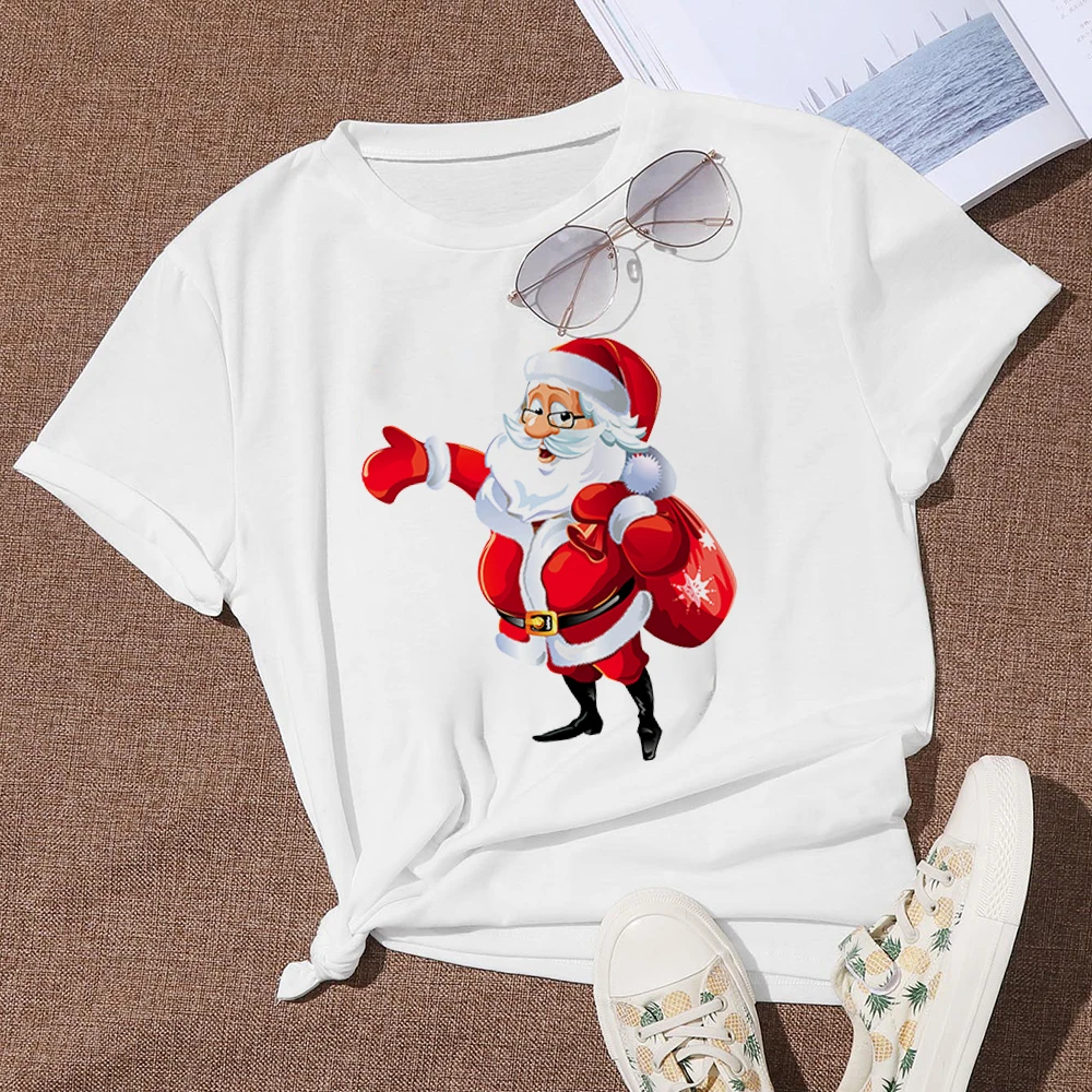 

Retro Round Neck Comfortable New white Tshirt Gift Santa Claus Minimalism Graphic T-shirt Women Merry Christmas T Shirt