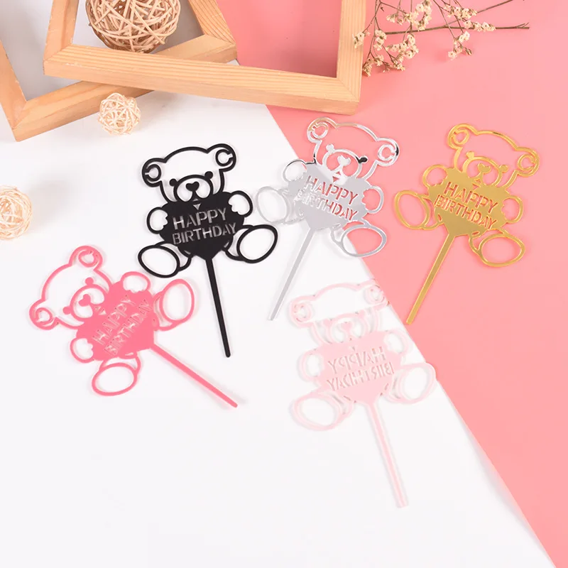 Милый медведь цвет: золото серебро день рождения капкейк Топпер флаги украшение