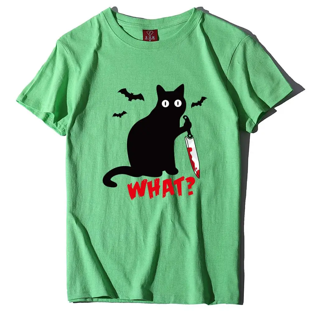 T Shirt Women 2020 What Bloody Dagger Cat Printed Casual Loose Top Tees 100% Cotton O Neck Plus Size Tee | Женская одежда