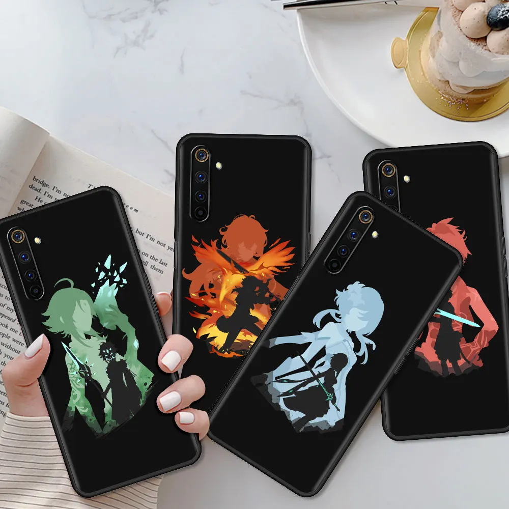 capa for realme 8 c21 6 c3 7 pro gt master xt c11 7i phone case for oppo a53 a9 2020 a93 a52 black cover genshin impact anime free global shipping