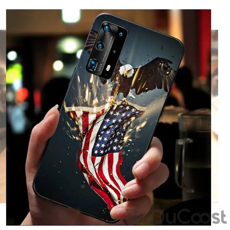

CUCI Eagle USA Flag TPU black Phone Case Cover Hull For Huawei P9 10 20 30 40 P Smart 20lite 2019 P30 lite Pro P9 lite 2017