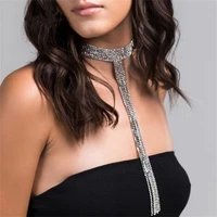 sexy lady long paragraph rhinestone chain tassel necklace fashion multi layer crystal necklace neck jewelry dress accessories