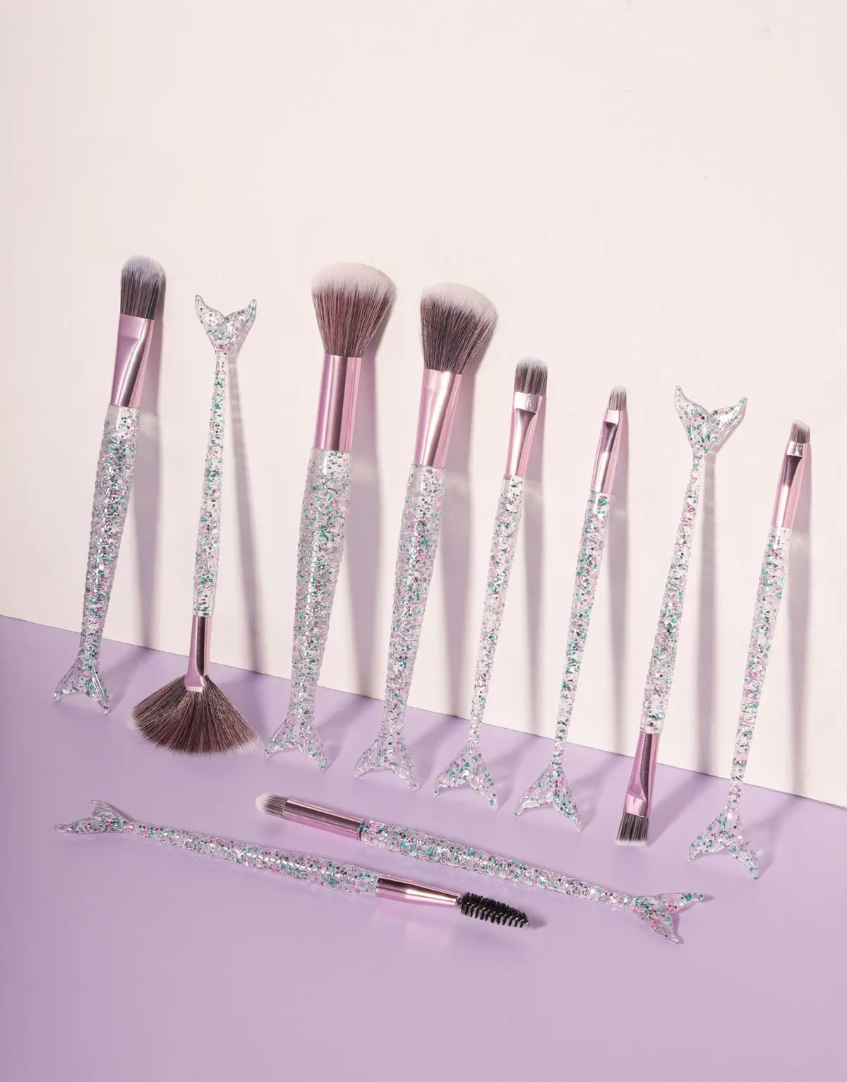 

10pcs Glittering Mermaid Makeup Brushes Set