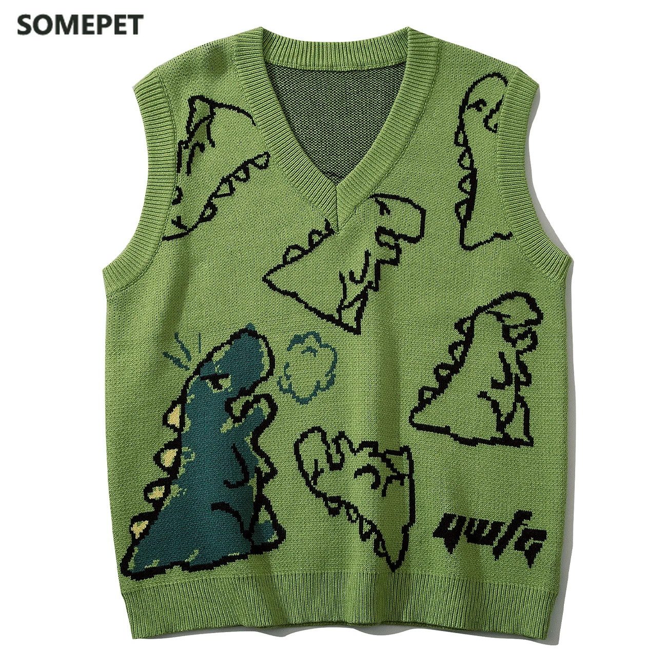 Трикотажный жилет в стиле Харадзюку мужские топы с рисунком динозавра и граффити