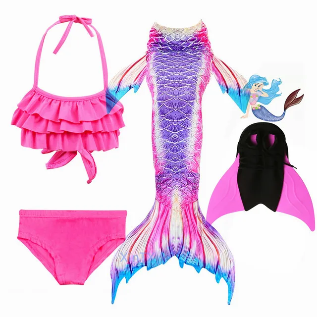 

Kids Children Mermaid Tails for Swimming Mermaid tail with Monofin Girls Costumes Swimmable Swimsuit with Bikini Flipper