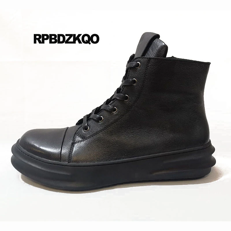 Мужские ботинки на толстой подошве черные из натуральной кожи молнии | Обувь
