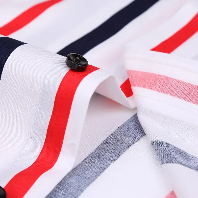 

Men's Fashion Color Striped Short Sleeve Dress Shirts Standard-fit Male Clothes High-quality Button-down Casual Thin Shirt