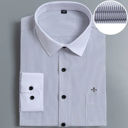 Плюс размер 9XL Dudalina полосатая вышивка мода Blusa Camisa Social Stripe длинный рукав Slim Fit рубашка мужская одежда с цветочным рисунком - Цвет: PM-1800GRAY