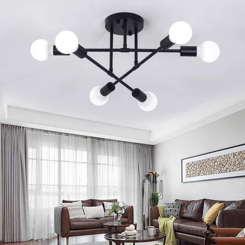 Lámpara de techo Vintage múltiple, Base de lámpara E27, 6/8 cabezas, negro/Blanco/dorado, para sala de estar, luces LED simples modernas