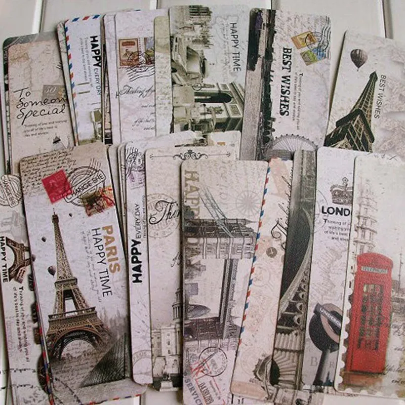

30Pcs/Set Student Retro Collection Paper Bookmark Creative Tower Book Clip Vintage Bookmarks Gift Office School Stationary