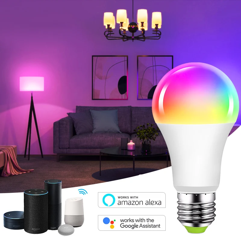 

Умная Светодиодная лампа B22 E27 E26 с Wi-Fi, 15 Вт, RGB-подсветка, работает с Alexa Google Home, 85-265 в, RGB + CCT, функция регулировки яркости, светодиодная лампа
