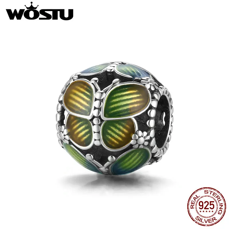 WOSTU 100% 925 стерлингового серебра бисера Фэнтези бабочки очарование кулон в форме