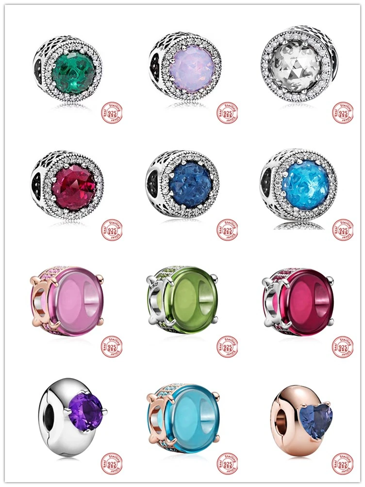 

New 925 Sterling Silverr Rose Oval Cabochon Round Solitaire Clip Beads Fit Pandora Charms Bracelets Women Original Fine Jewelry