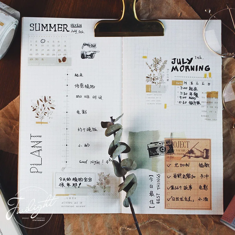 

Vintage Lifelog Sleepwalk Time Series Diary Decoration Washi Tape Cute Stationary40mm50mm80mmX5meter