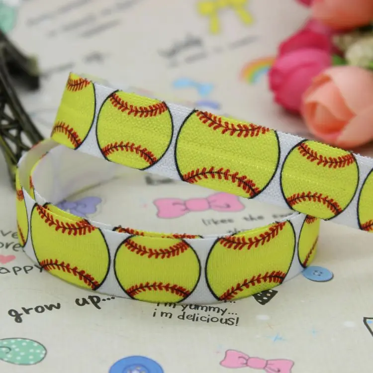 

DHK 5/8 inch 5yards Fold Over Elastic FOE softball printed ribbon headband hair band diy decoration OEM Wholesale E446