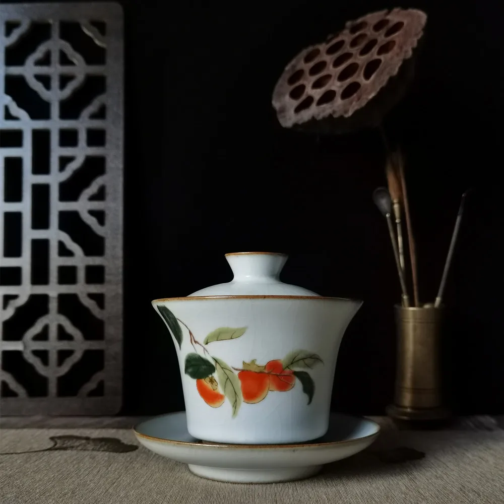 

Чашка и блюдце Gaiwan Kung чашки Fu 6 унций фарфоровая китайская ручная роспись RU YAO керамическая посуда для напитков глиняная посуда