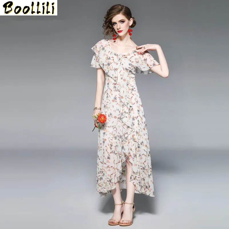 Summer Dress 2020 Boho Sexy Maxi Chiffon Women Korean Floral Elegant Ladies Dresses Beach V Neck Vestidos | Женская одежда