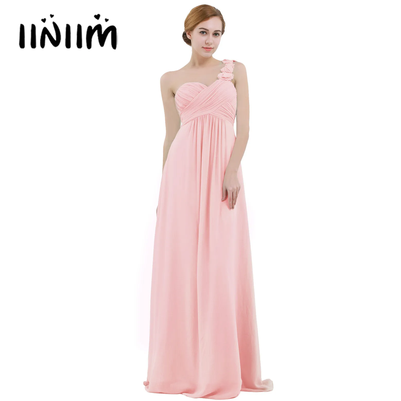 Iiniim женское шифоновое плиссированное платье на одно плечо для свадьбы