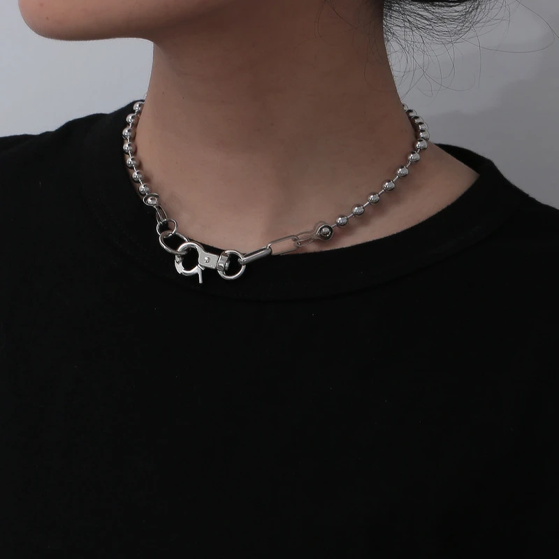 

POTCET Unisex Stainless Steel Keychain Titanium Steel Necklace Round Bead Chain Geometric Fashion Hip Hop Party Jewelry