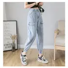 Женские джинсы с высокой талией, брюки-султанки, модные элегантные женские Универсальные джинсовые брюки до щиколотки в винтажном стиле Харадзюку с карманами