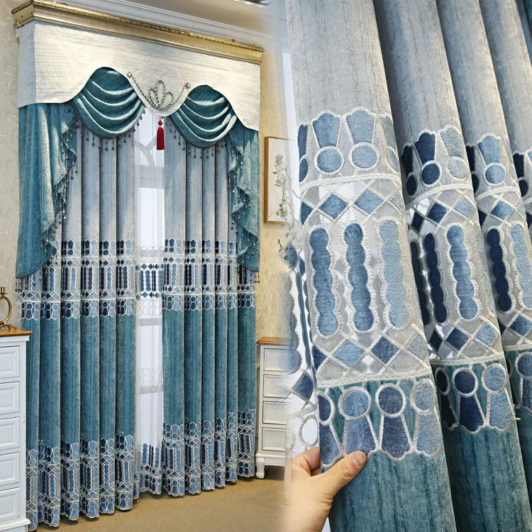 

Luxury Curtains Simple Modern Water-soluble Simple European-style Cashmere Embroidery Curtains for Living Dining Room Bedroom