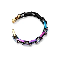stainless steel unisex bracelet bangle woman and man jewelry thick rectangle colorful bracelets gold color never fade width 10mm