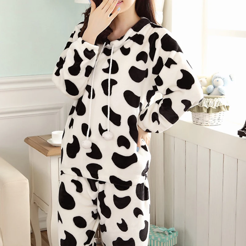 женская пижама теплая Осенне зимние женские пижамы фланелевые с животными из