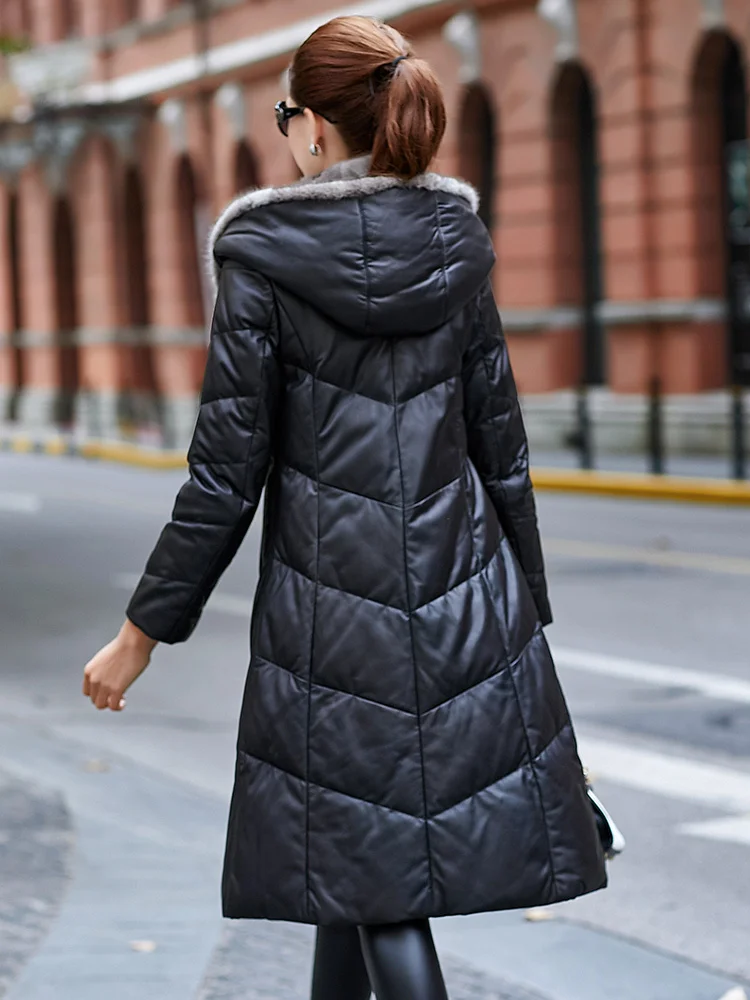 

Genuine Leather Jacket Winter Jacket Women Mink Fur Collar Down Jackets for Women Real Sheepskin Coat Plus Size MY3214