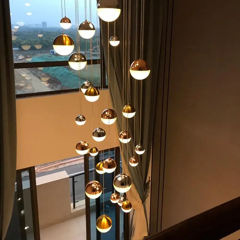 売却 北欧ledシャンデリアリビングルームヴィラデュプレックススパイラル階段シャンデリアクリスタル砂ボールクラブ装飾ロングシャンデリア