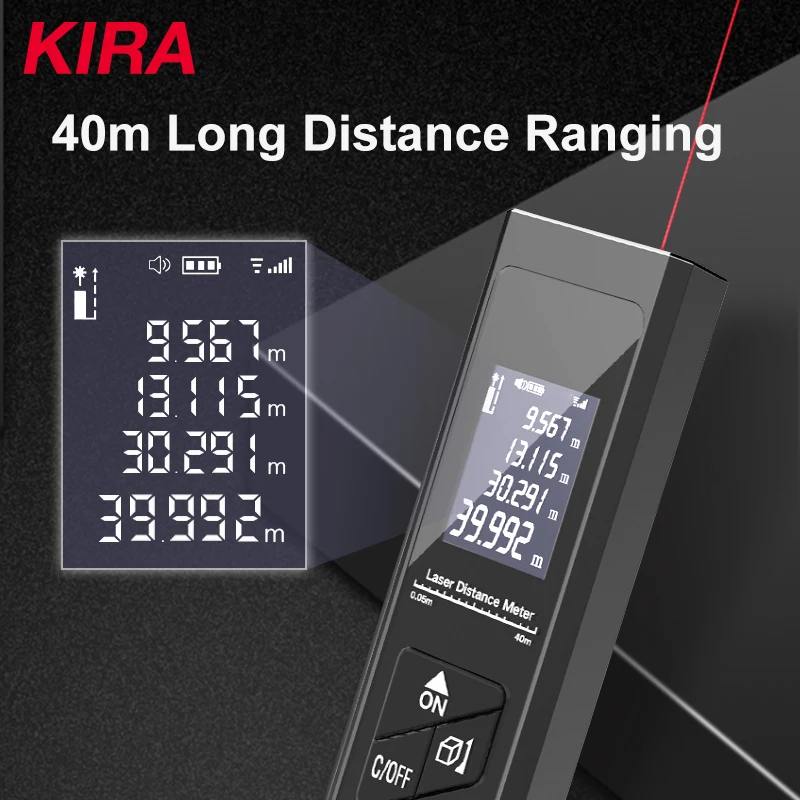 Цифровой лазерный дальномер Кира 40 м портативный с USB зарядкой ручной